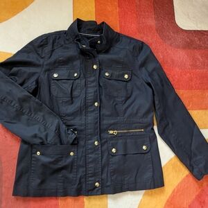 Tommy Hilfiger Navy Blue Utility Jacket Womens Large, Military Gorpcore Boho NEW
